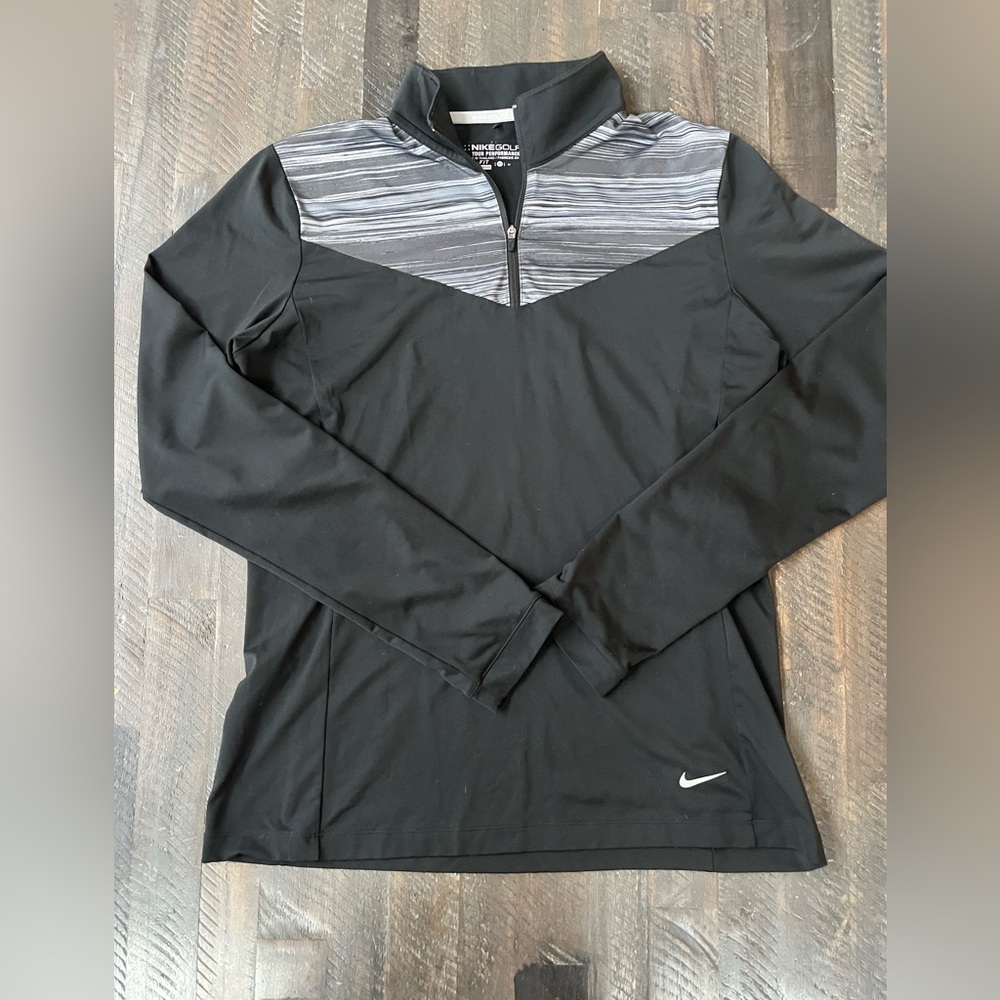 Nike Golf Top Womens Medium Black Dri Fit 1/4 Zip Pullover Tour Performance Logo